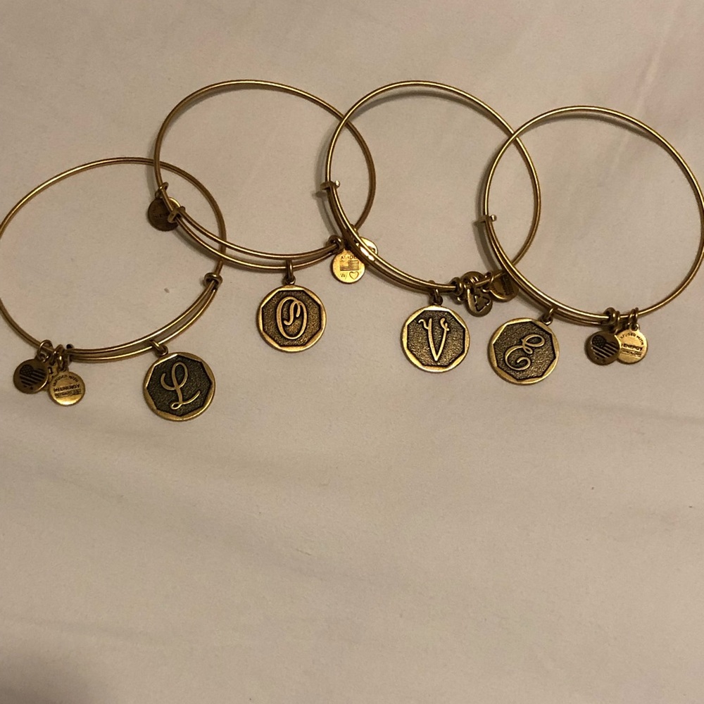 Alex and Ani L💗O💗V💗E initial bracelets